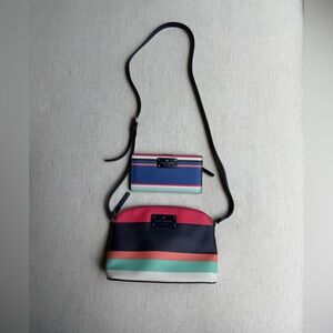 kate spade Navy, Coral, Mint & Cream Striped Crossbody with Card Wallet
